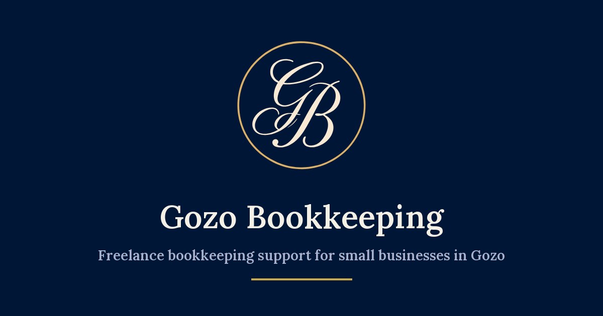 Gozo Bookkeeping monogram with the words: freelance bookkeeping support for small businesses in Gozo