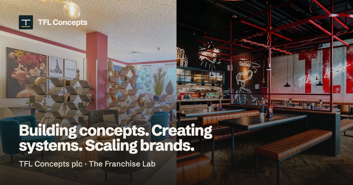 TFL Concepts plc: building concepts, creating systems, scaling brands. An eXo hotel lounge beside The Last Meal BBQ dining room
